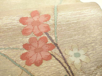 平和屋着物▼太鼓柄袋帯　刺繍　孔雀花文　正絹　逸品　DABJ8524ps