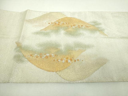 平和屋着物▼爪掻き本綴れ　太鼓柄袋帯　遠山霞文　金銀糸　正絹　逸品　DABJ8525ps