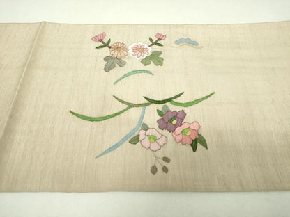 平和屋着物▼明綴れ　太鼓柄袋帯　扇面花鳥文　金糸　正絹　逸品　DABJ8532ps