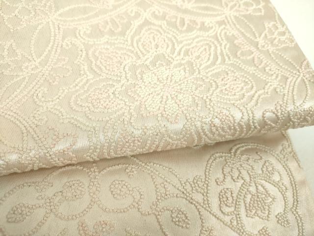 平和屋着物▼太鼓柄袋帯　総刺繍　正倉院鳳凰花文　銀糸　正絹　逸品　DABJ8538ps