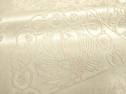 平和屋着物▼太鼓柄袋帯　総刺繍　正倉院鳳凰花文　銀糸　正絹　逸品　DABJ8538ps