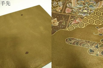 平和屋着物▼太鼓柄袋帯　螺鈿　鴛鴦花文　金彩　引箔　正絹　逸品　DABJ8540ps