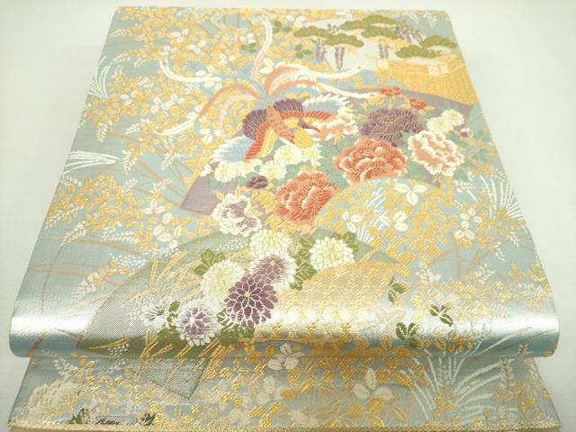 平和屋着物▼六通柄袋帯　唐織　蒔絵　地紙鳳凰花文　金銀糸　正絹　逸品　DABJ8545ps