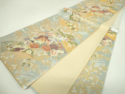 平和屋着物▼六通柄袋帯　唐織　蒔絵　地紙鳳凰花文　金銀糸　正絹　逸品　DABJ8545ps