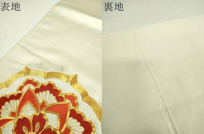 平和屋着物▼太鼓柄袋帯　駒刺繍　総刺繍　花丸文　金銀糸　正絹　逸品　DABJ8547ps