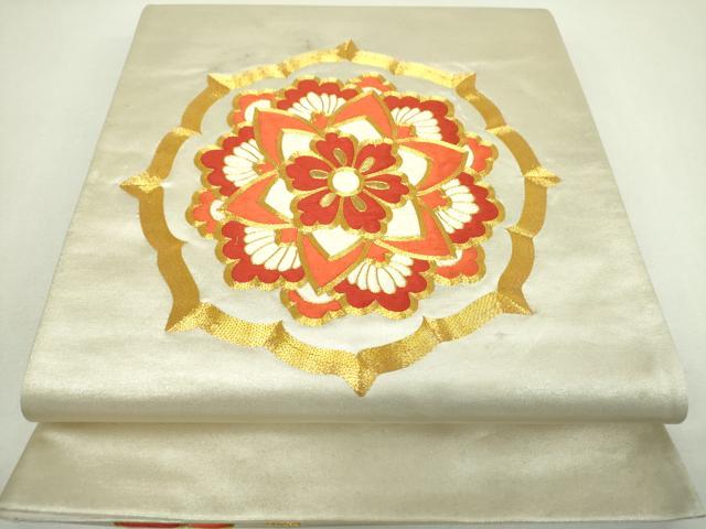 平和屋着物▼太鼓柄袋帯　駒刺繍　総刺繍　花丸文　金銀糸　正絹　逸品　DABJ8547ps