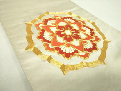 平和屋着物▼太鼓柄袋帯　駒刺繍　総刺繍　花丸文　金銀糸　正絹　逸品　DABJ8547ps