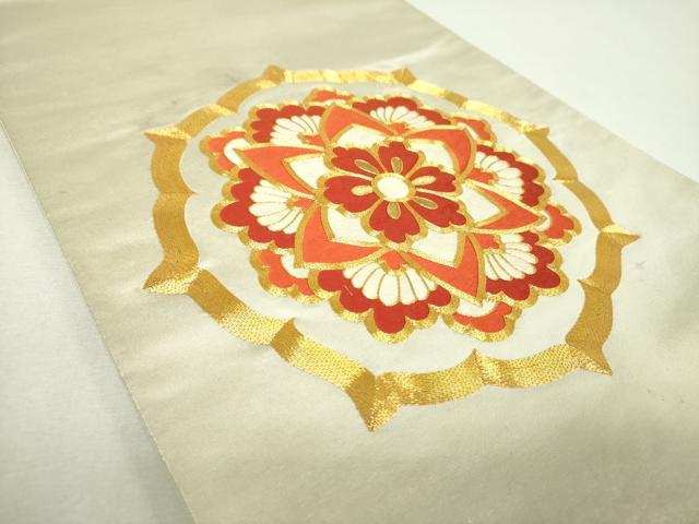 平和屋着物▼太鼓柄袋帯　駒刺繍　総刺繍　花丸文　金銀糸　正絹　逸品　DABJ8547ps
