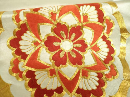 平和屋着物▼太鼓柄袋帯　駒刺繍　総刺繍　花丸文　金銀糸　正絹　逸品　DABJ8547ps