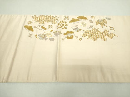 平和屋着物▼太鼓柄袋帯　駒刺繍　総刺繍　宝尽くし　金銀糸　正絹　逸品　DABJ8548ps