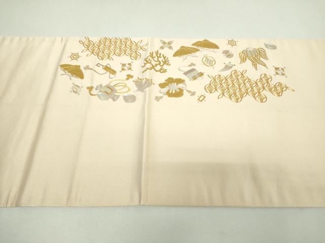 平和屋着物▼太鼓柄袋帯　駒刺繍　総刺繍　宝尽くし　金銀糸　正絹　逸品　DABJ8548ps