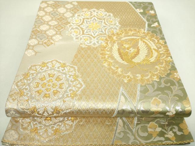 平和屋着物▼六通柄袋帯　正倉院鳳凰花文　金銀糸　正絹　逸品　DABJ8549ps