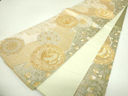平和屋着物▼六通柄袋帯　正倉院鳳凰花文　金銀糸　正絹　逸品　DABJ8549ps