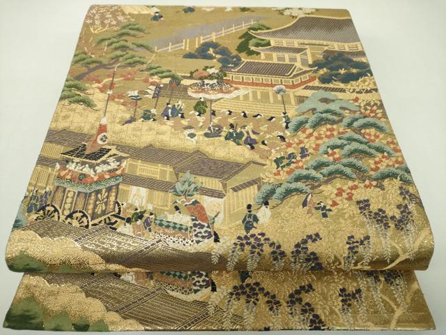 平和屋着物▼両面　全通柄袋帯　王朝の美　洛中洛外年中行事図　金糸　正絹　逸品　DABJ8558ps