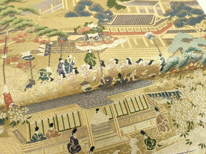 平和屋着物▼両面　全通柄袋帯　王朝の美　洛中洛外年中行事図　金糸　正絹　逸品　DABJ8558ps
