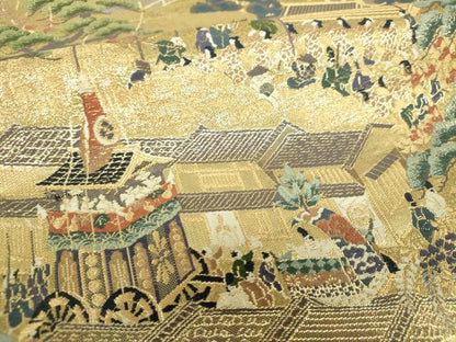 平和屋着物▼両面　全通柄袋帯　王朝の美　洛中洛外年中行事図　金糸　正絹　逸品　DABJ8558ps