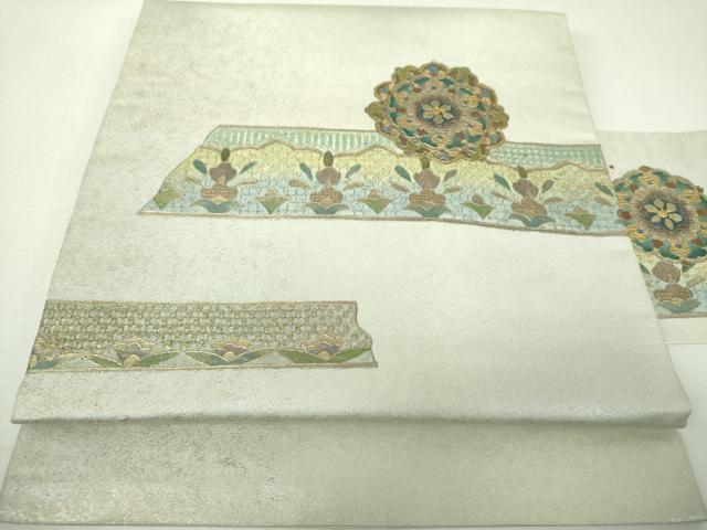平和屋着物▼中国三大刺繍　スワトウ刺繍　汕頭刺繍　総刺繍　九寸名古屋帯　正倉院花文　金銀彩　引箔　正絹　逸品　DABJ8560ps