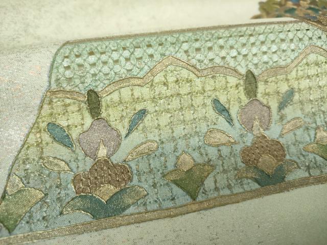 平和屋着物▼中国三大刺繍　スワトウ刺繍　汕頭刺繍　総刺繍　九寸名古屋帯　正倉院花文　金銀彩　引箔　正絹　逸品　DABJ8560ps