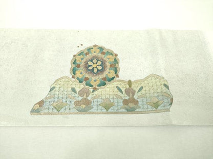 平和屋着物▼中国三大刺繍　スワトウ刺繍　汕頭刺繍　総刺繍　九寸名古屋帯　正倉院花文　金銀彩　引箔　正絹　逸品　DABJ8560ps