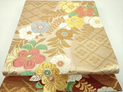 平和屋着物▼全通柄袋帯　辻が花　金銀糸　正絹　逸品　DABJ8568ps