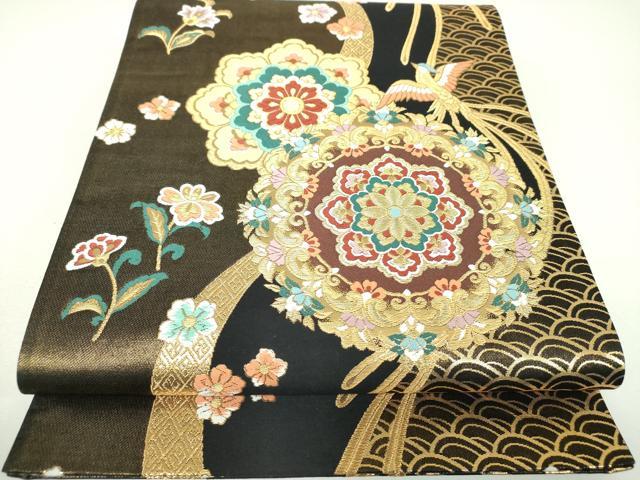 平和屋着物▼六通柄袋帯　唐織　正倉院鳳凰花文　金糸　正絹　逸品　DABJ8570ps