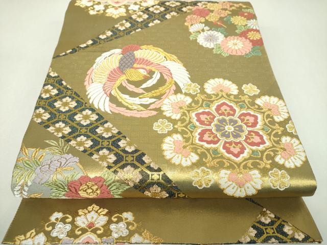 平和屋本店▼六通柄袋帯　作家物　唐織　正倉院鳳凰花文　本金箔　正絹　逸品　DABJ8571ps