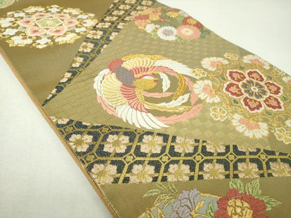 平和屋本店▼六通柄袋帯　作家物　唐織　正倉院鳳凰花文　本金箔　正絹　逸品　DABJ8571ps