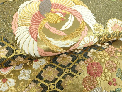 平和屋本店▼六通柄袋帯　作家物　唐織　正倉院鳳凰花文　本金箔　正絹　逸品　DABJ8571ps