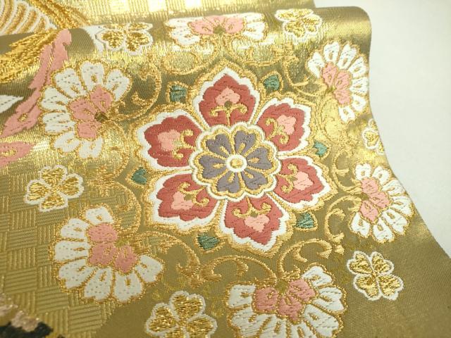 平和屋本店▼六通柄袋帯　作家物　唐織　正倉院鳳凰花文　本金箔　正絹　逸品　DABJ8571ps