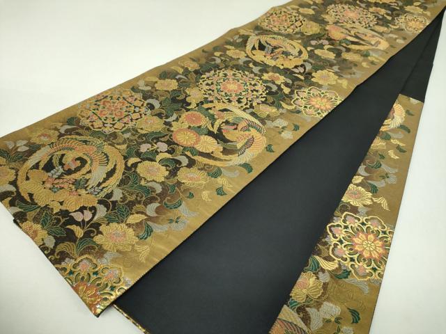 平和屋着物▼六通柄袋帯　彫金　鳳凰唐花華紋　正絹　逸品　DABJ8572ps