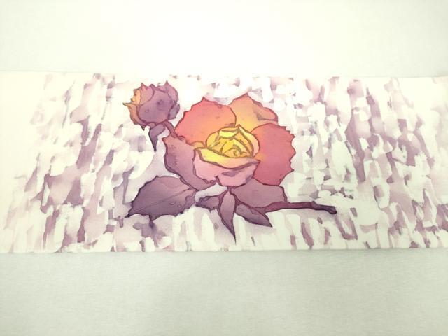 平和屋着物●塩瀬　九寸名古屋帯　ろうけつ染め　枝花文　正絹　逸品　DABJ8581ps