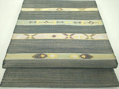 平和屋着物▼八寸名古屋帯　横段文　金銀糸　やまと謹製　正絹　逸品　DABJ8582ps