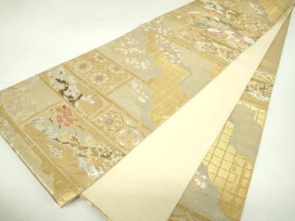 平和屋着物▼六通柄袋帯　欄間鳳凰花文　金銀糸　やまと謹製　正絹　逸品　DABJ8586ps