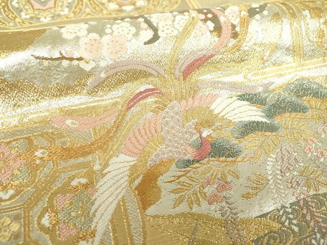 平和屋着物▼六通柄袋帯　欄間鳳凰花文　金銀糸　やまと謹製　正絹　逸品　DABJ8586ps