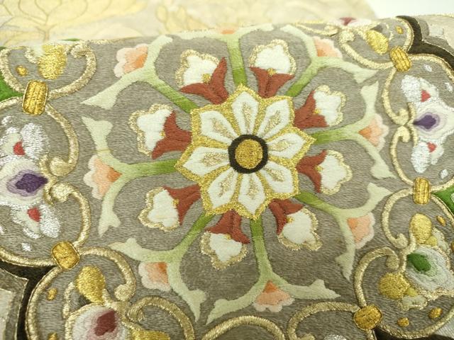 平和屋着物▼中国三大刺繍　相良刺繍　総刺繍　太鼓柄袋帯　正倉院花文　金銀糸　正絹　逸品　DABJ8591ps