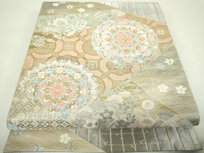 平和屋着物▼西陣　服部織物謹製　六通柄袋帯　正倉院花文　金銀糸　正絹　逸品　DABJ8593ps