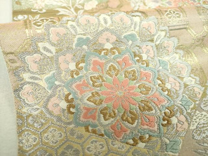 平和屋着物▼西陣　服部織物謹製　六通柄袋帯　正倉院花文　金銀糸　正絹　逸品　DABJ8593ps