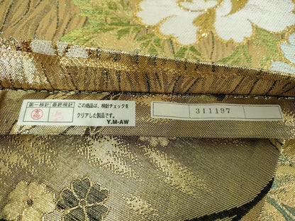 平和屋着物▼佐賀錦　両面　六通柄袋帯　草花文　金糸　正絹　逸品　DABJ8612ps