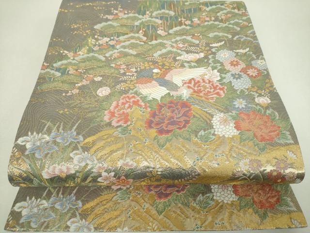 平和屋着物▼六通柄袋帯　華鳳絵文　金糸　正絹　逸品　DABJ8616ps
