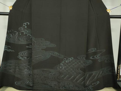 平和屋着物●訪問着　立波文　黒地　金彩　正絹　逸品　DABJ8623ps