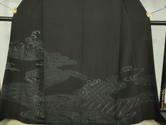 平和屋着物●訪問着　立波文　黒地　金彩　正絹　逸品　DABJ8623ps