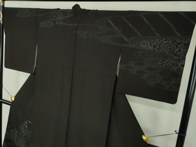 平和屋着物●訪問着　立波文　黒地　金彩　正絹　逸品　DABJ8623ps