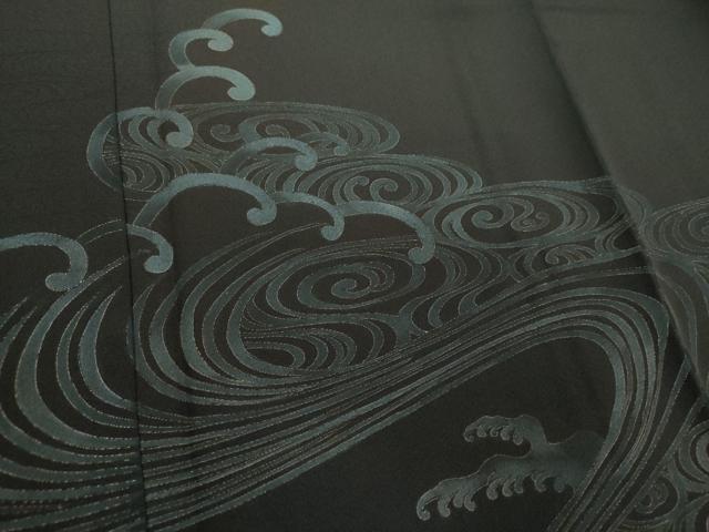 平和屋着物●訪問着　立波文　黒地　金彩　正絹　逸品　DABJ8623ps