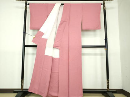 平和屋着物●上質な色無地　舞桜地紋　長春色　正絹　逸品　DABJ8625ps