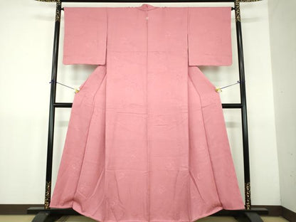 平和屋着物●上質な色無地　花唐草地紋　薄紅梅色　正絹　逸品　DABJ8627ps
