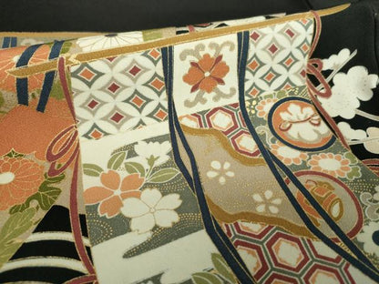 平和屋着物●豪華黒留袖　立波几帳花文　金彩　松坂屋扱い　正絹　逸品　DABJ8634ps