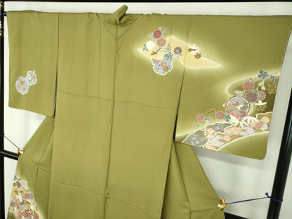 平和屋着物●十日町　名門　滝泰謹製　訪問着　駒刺繍　舞蝶花鳥文　暈し染め　金彩　正絹　逸品　DABJ8636ps