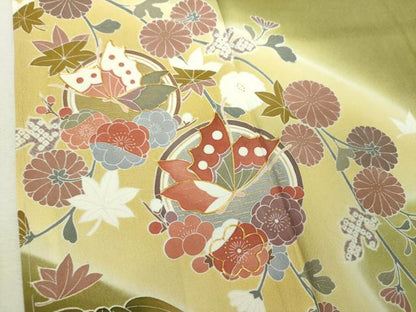 平和屋着物●十日町　名門　滝泰謹製　訪問着　駒刺繍　舞蝶花鳥文　暈し染め　金彩　正絹　逸品　DABJ8636ps