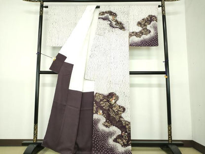 平和屋着物●訪問着　駒刺繍　杢目絞り　秋草文　金彩　正絹　逸品　DABJ8637ps
