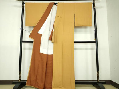 平和屋着物●ファッションデザイナー 花井幸子監修　色無地　櫨染色　正絹　逸品　DABJ8642ps